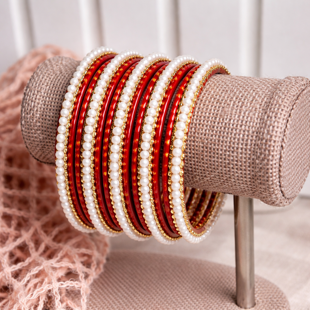 Shahi Laal Pearl Bangles