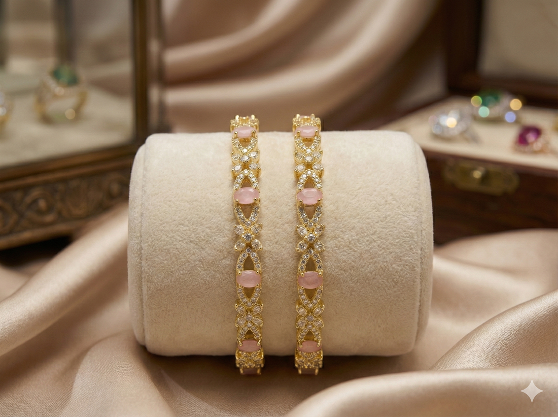 Floral Zircon Pink Gemstones Bangle
